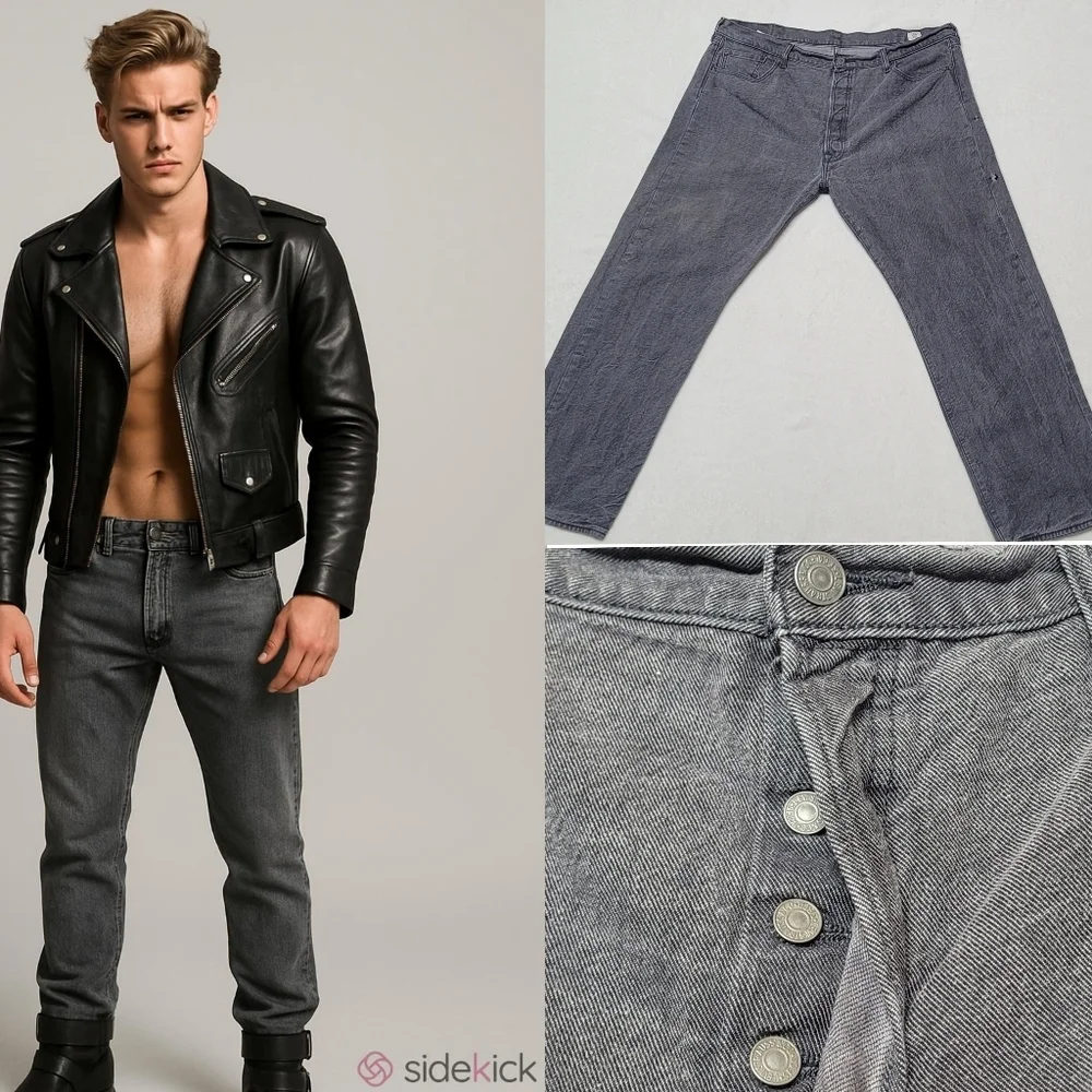 Levi's 501 White Oak Cone Denim Charcoal Gray Button-Fly Straight Leg Jeans